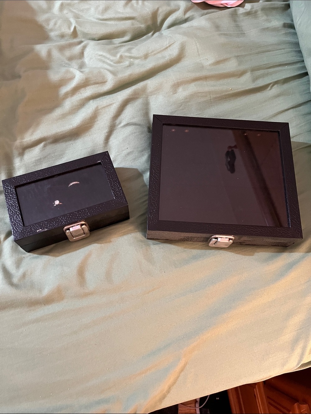Black Glass-Top Jewelry Storage Boxes with Silver Latches - Set of 2